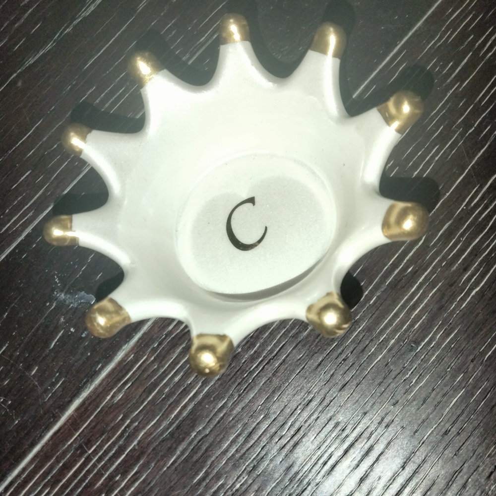 White Crown Letter ' C ' Ceramic Trinket Dish with Gold Accents